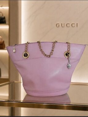 AUTHENTIC GUCCI ITALIAN SUMMER LUXURY PINK LAVENDER LEATHER SHOULDER TOTE